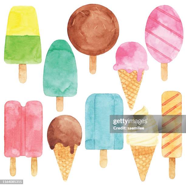 ilustrações de stock, clip art, desenhos animados e ícones de watercolor ice cream set - gelado