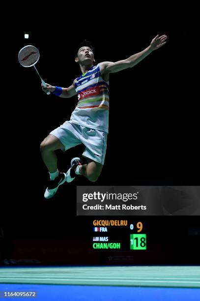 Chan Peng Soon competes with partner Goh Liu Ying of Malaysia in the mixed doubles match against Thom Gicquel and Delphine Delrue of France on day...