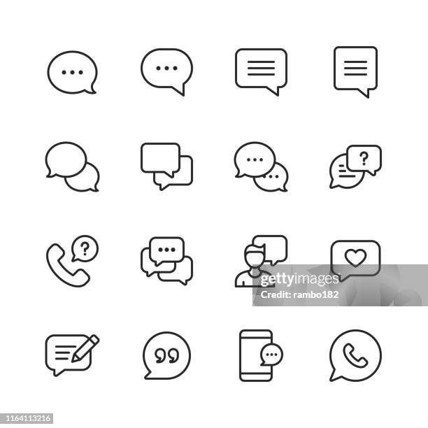 vektor-sprachblasen und kommunikationsliniensymbole. bearbeitbarer strich. pixel perfekt. für mobile und web. - sprechblase für internetchat stock-grafiken, -clipart, -cartoons und -symbole