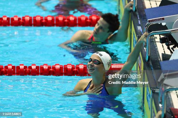 Boglarka Kapas of Hungary celebrates after the Women's 200m Butterfly Final on day five of the Gwangju 2019 FINA World Championships at Nambu...