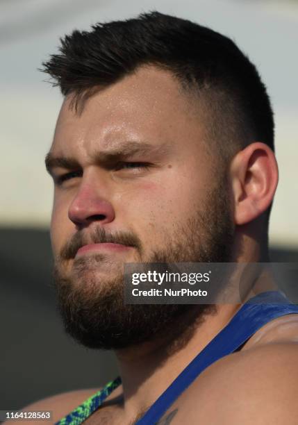 Konrad Bukowiecki of KS AZS UWM Olsztyn during men's Shot put final, on the third day of the 95th Polish Track and Field Championship, in Radom. On...