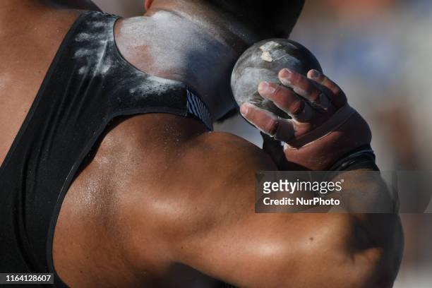 Rafal Kownatke of LKS Ziemi Puckiej Puck in action during men's Shot put final, on the third day of the 95th Polish Track and Field Championship, in...