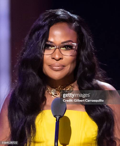 Founder of Black Girls Rock! Beverly Bond speaks on stage during the 2019 Black Girls Rock! at NJ Performing Arts Center on August 25, 2019 in...