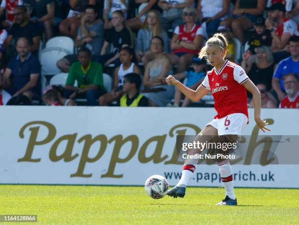 Leah Williamson of Arsenal during Friendly match between Arsenal Women and Tottenham Hotspur at Meadow Park Stadium on August 25, 2019 in Boreham...