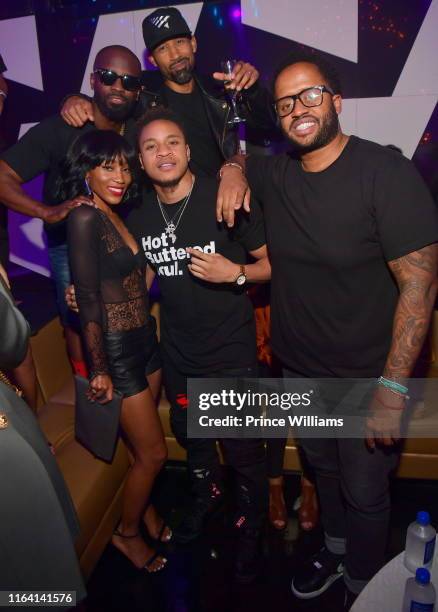 Dondria, Rotimi, Bryan Michael Cox, Johnta Austin and Kenny Hamilton attend Nelly & Friends Concert after Party at Gold Room on July 25, 2019 in...