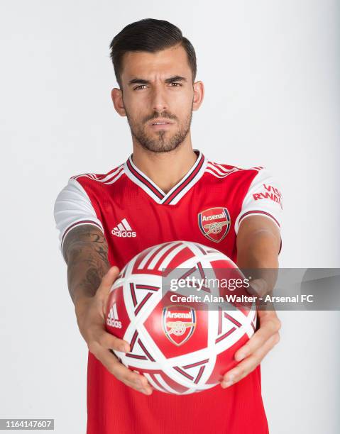 Arsenal unveil new loan signing Dani Ceballos at London Colney on July 23, 2019 in St Albans, England.