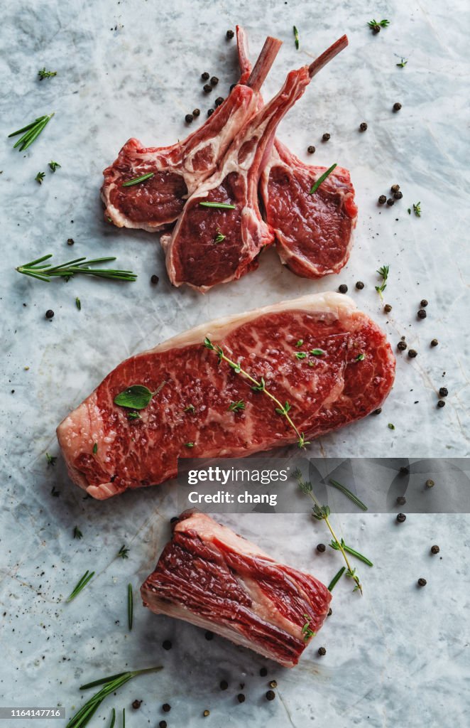 Raw red meat cuts