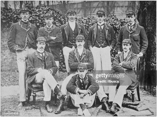 antique photo: oxford rowing crew - oxford england stock illustrations