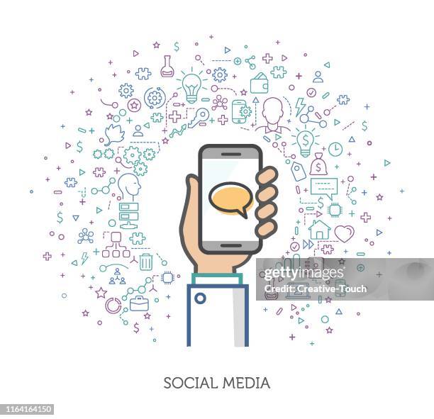 thin hands concept - social media - checking phone outside stock illustrations