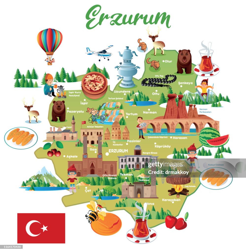 Erzurum, Turkey, Yakutiye, Palandoken, Aziziye, Khorasan, Oltu, Pasinler, Kavazi, Hinis, Tekman, Askale, Karacoban, Senkaya, Cat, Tortum, Koprukoy, Ispir, Narman, Uzundere, is, Pazyolu, cartoon map, Turkey stock illustration Artvin Province, Asia, Kars, T