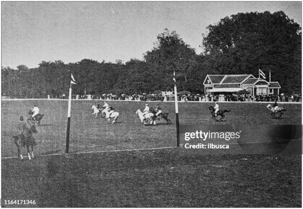 antique photo: polo in paris - polo field stock illustrations