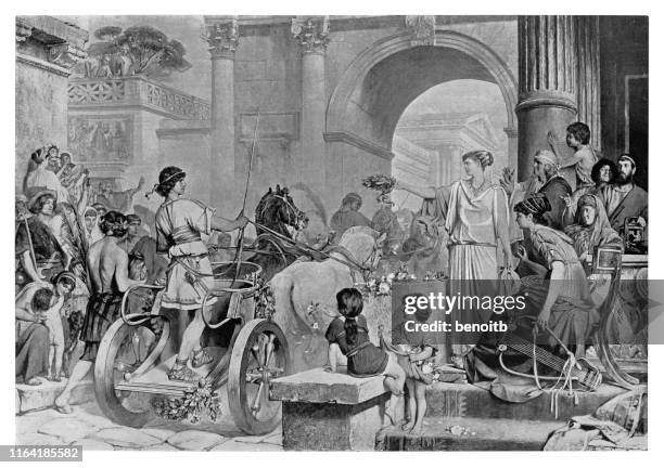 ilustraciones, imágenes clip art, dibujos animados e iconos de stock de el desfile de la victoria - roma antigua