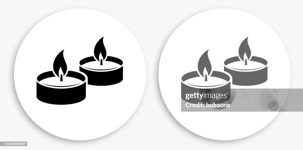 Candle Fire icono redondo blanco y negro