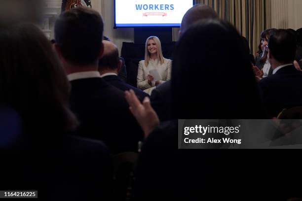 Advisor to the President and first daughter Ivanka Trump speaks during a State Dining Room event to mark the one year anniversary of the “Pledge to...