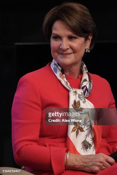 Chairman, President and CEO of Lockheed Martin Marillyn Hewson listens during a State Dining Room event to mark the one year anniversary of the...