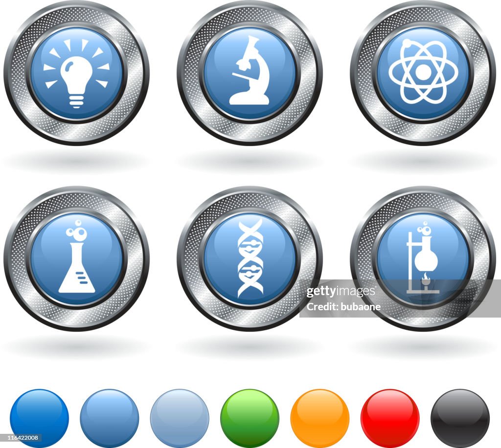 Ciencia sin royalties de vector icono de conjunto de botones metálicos