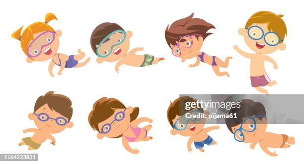 boys and girls diving - under water stock illustrations