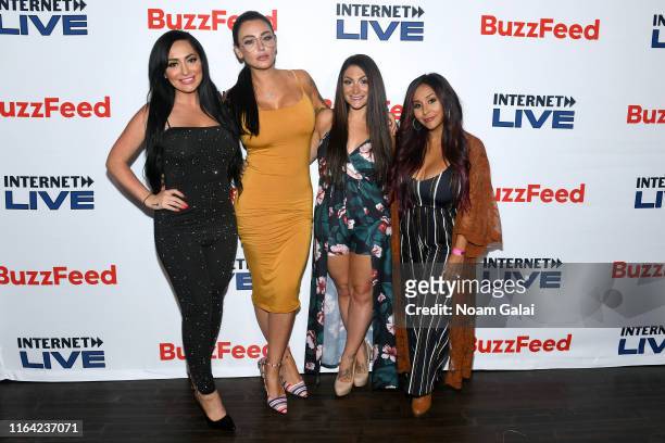 Angelina Pivarnick, Jenni 'JWoww' Farley, Deena Cortese, and Nicole 'Snooki' Polizzi attend Internet Live By BuzzFeed at Webster Hall on July 25,...