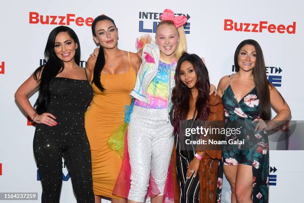 Angelina Pivarnick, Jenni 'JWoww' Farley, JoJo Siwa, Nicole 'Snooki' Polizzi , and Deena Cortese attend Internet Live By BuzzFeed at Webster Hall on...