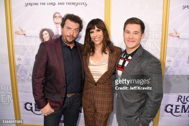 Danny McBride, Edi Patterson and Adam DeVine attend HBO's "The Righteous Gemstones" premiere at the Paramount Theatre on July 25, 2019 in Los...