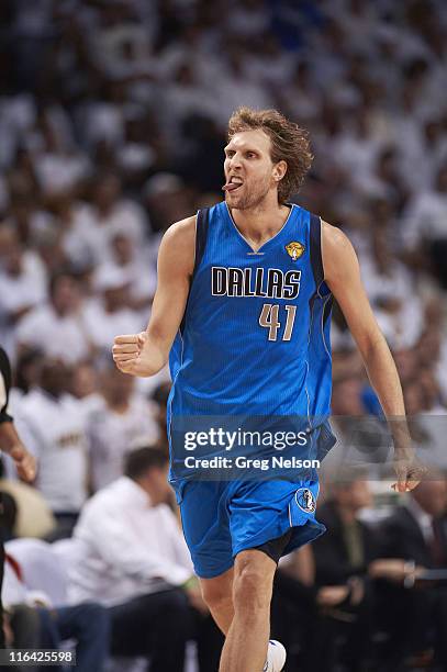 Finals: Dallas Mavericks Dirk Nowitzki victorious during Game 6 vs Miami Heat at American Airlines Arena. Miami, FL 6/12/2011 CREDIT: Greg Nelson