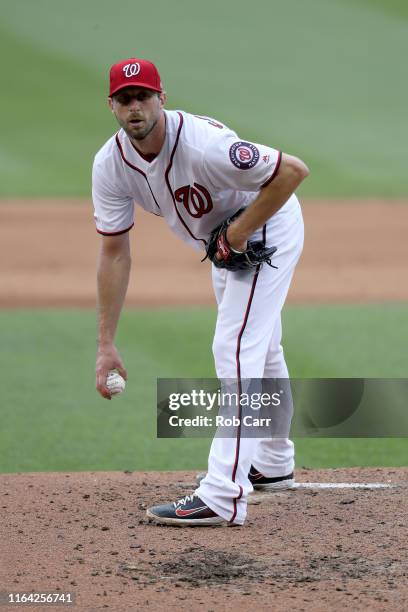 Starting pitcher Max Scherzer of the Washington Nationals throws to a Colorado Rockies at Nationals Park on July 25, 2019 in Washington, DC.