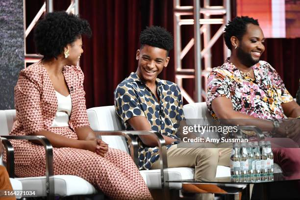 Alana Arenas, Nathaniel Logan and Travis Coles of David Makes Man speak during the Discovery segment of the Summer 2019 Television Critics...