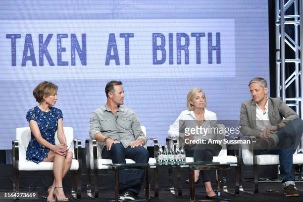 Lisa Joyner, Chris Jacobs, Jane Blasio and Bernie Schaeffer of Taken At Birth speak during the Discovery segment of the Summer 2019 Television...
