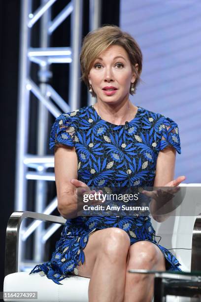 Lisa Joyner of Taken At Birth speak during the Discovery segment of the Summer 2019 Television Critics Association Press Tour 2019 at The Beverly...