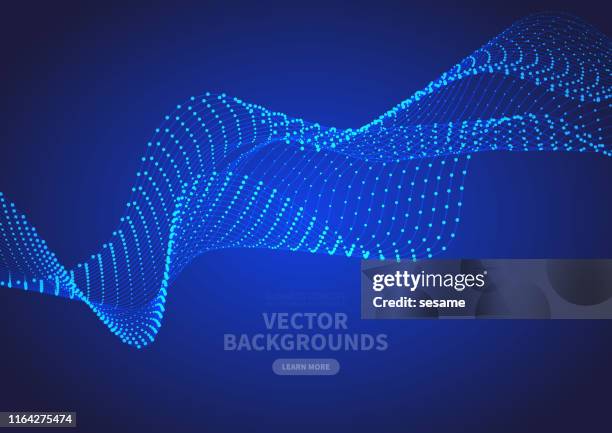 ilustraciones, imágenes clip art, dibujos animados e iconos de stock de fondo de curva de partículas, fondo abstracto futuro de alta tecnología azul - sine wave