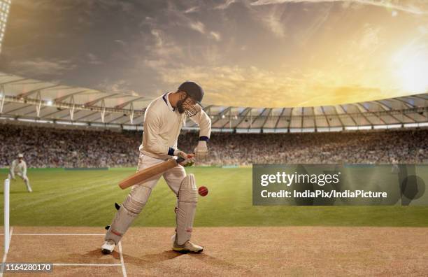 batsman in action in a cricket match - cricket ground stock-fotos und bilder