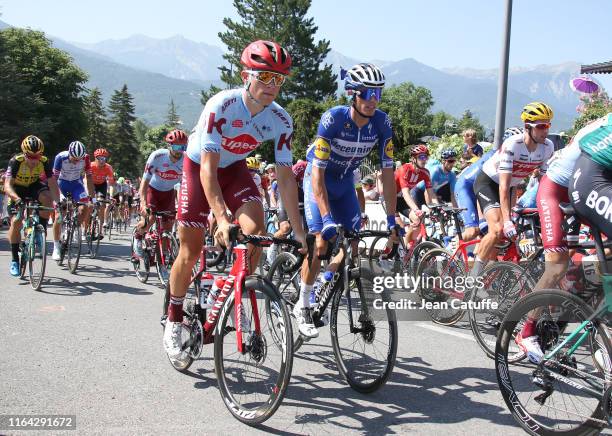 Mads Wurtz of Denmark and Team Katusha Alpecin, Enric Mas of Spain and Deceuninck-Quick Step during stage 18 of the 106th Tour de France 2019, a...