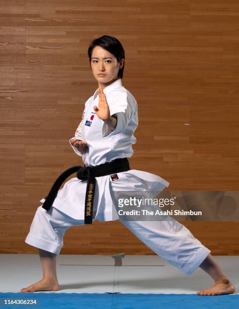 Karateka Kiyo Shimizu poses for photographs during the Asahi Shimbun interview on June 24, 2019 in Osaka, Japan.