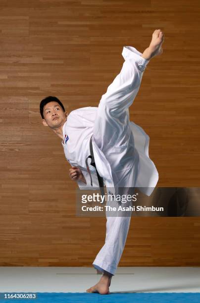 Karateka Ryutaro Araga poses for photographs during the Asahi Shimbun interview on June 24, 2019 in Osaka, Japan.
