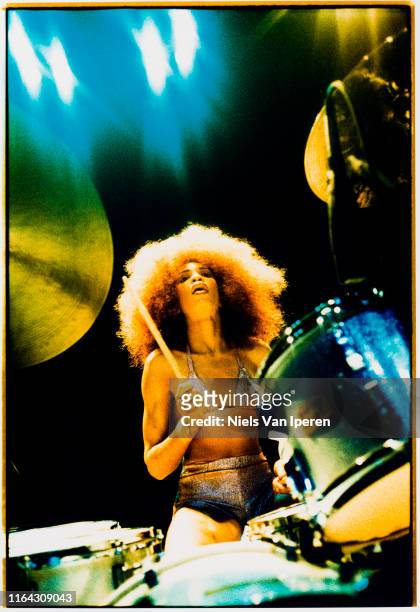 Cindy Blackman, performing on stage, Ahoy, Rotterdam, Netherlands, 11th September 1993.