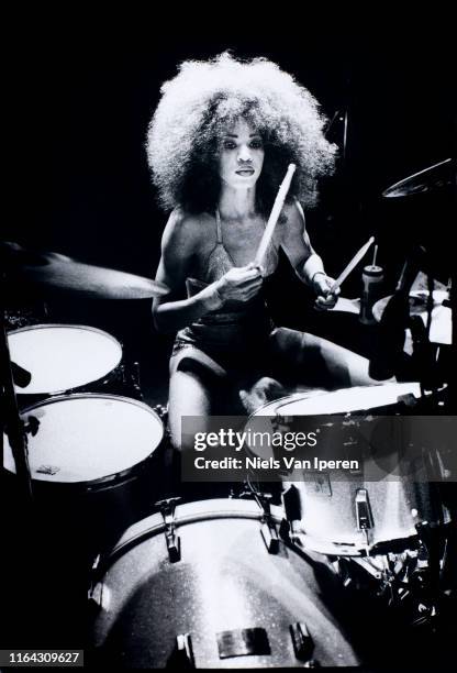 Cindy Blackman, performing on stage, Ahoy, Rotterdam, Netherlands, 11th September 1993.