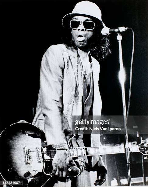 Johnny 'Guitar' Watson, performing on stage, Paradiso, Amsterdam, Netherlands, 21st May 1987.