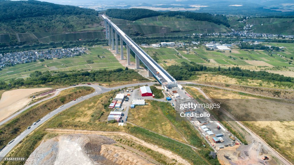 Construction site of Hochmoselbruecke B50, bridge over Mosel valley