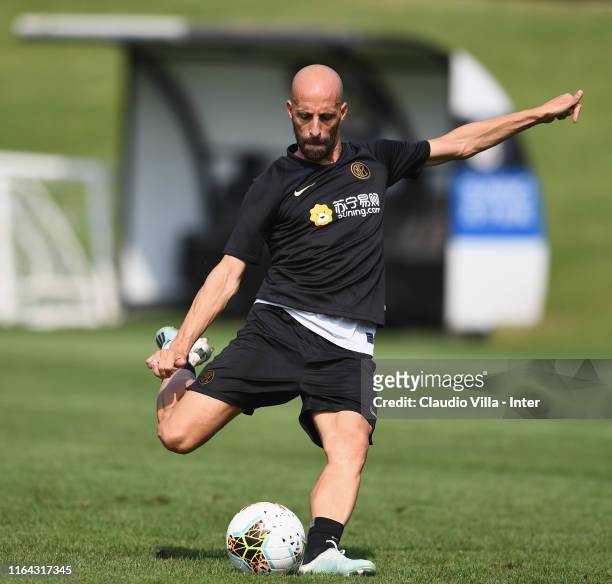 Borja Valero of FC Internazionale in action during a FC Internazionale training session at Appiano Gentile on August 27, 2019 in Como, Italy.