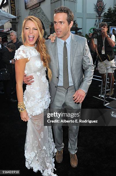 Actors Blake Lively and Ryan Reynolds arrive at the premiere of Warner Bros. Pictures' "Green Lantern" held at Grauman's Chinese Theatre on June 15,...