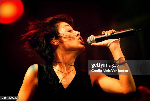 Natalie Imbruglia, performing on stage, Paradiso, Amsterdam, Netherlands, 13th June 1998.