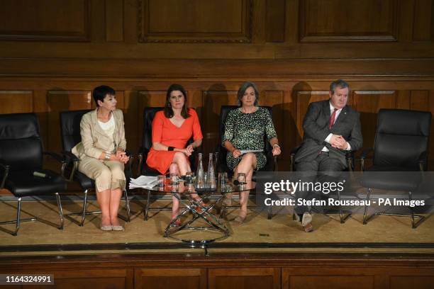 Caroline Lucas, Jo Swinson, Liz Saville Roberts and Ian Blackford during a meeting of a cross-party group of MPs at Church House, Westminster, where...