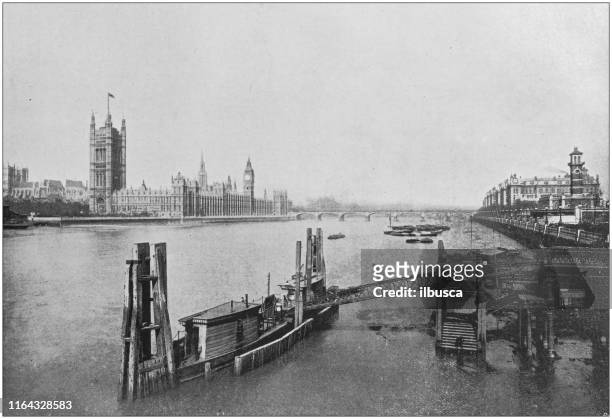 stockillustraties, clipart, cartoons en iconen met antieke foto: house of parliament, londen - 1900 london