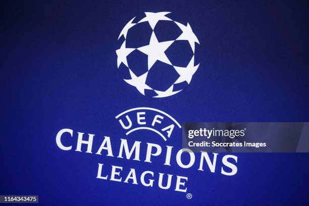 Champions League logo during the Training session and press conference Ajax at the De Toekomst on August 27, 2019 in Amsterdam Netherlands