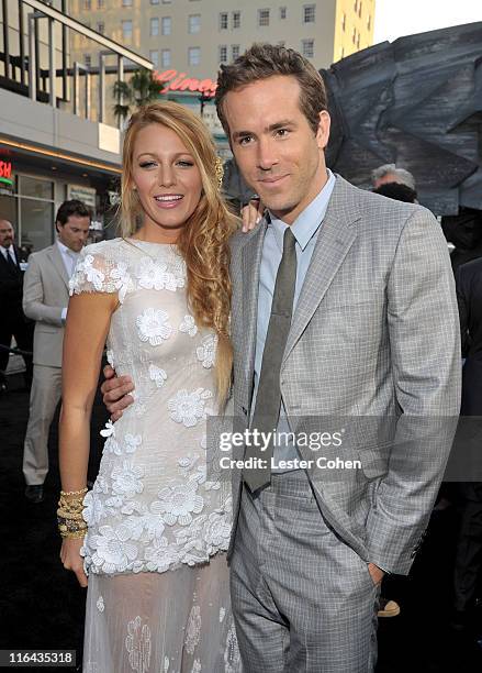 Actors Ryan Reynolds and Blake Lively arrive at the "Green Lantern" Los Angeles Premiere held at at Grauman's Chinese Theatre on June 15, 2011 in...