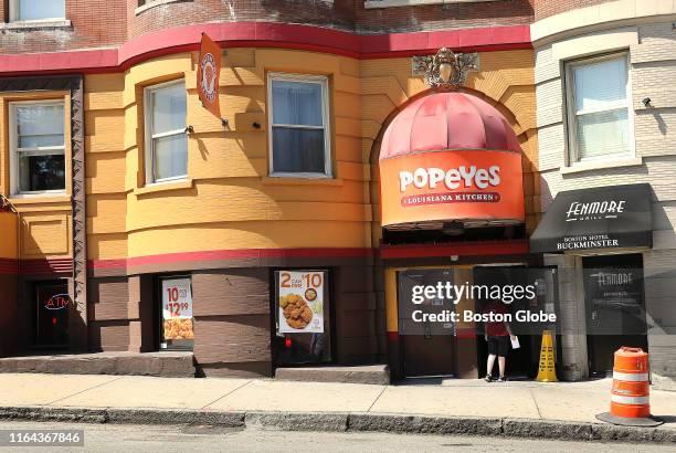 The exterior of the Popeyes location on Brookline Avenue near Fenway Park in Boston is pictured on Aug. 26, 2019. Popeyes new fried chicken sandwich...