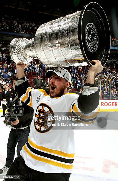 Brad Marchand of the Boston Bruins celebrates winning the Stanley Cup after defeating the Vancouver Canucks 4-0 in Game Seven of the 2011 NHL Stanley...