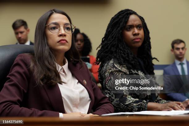 House Oversight and Government Reform Committee members Rep. Alexandria Ocasio-Cortez and Rep. Ayanna Pressley attend a hearing on drug pricing in...
