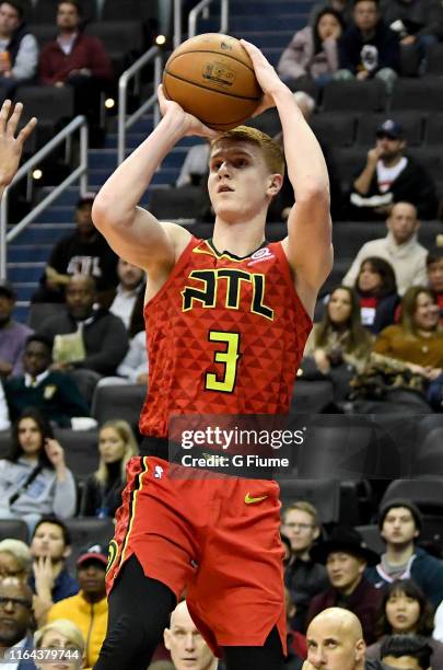 Kevin Huerter of the Atlanta Hawks shoots the ball against the Washington Wizards at Capital One Arena on February 4, 2019 in Washington, DC.