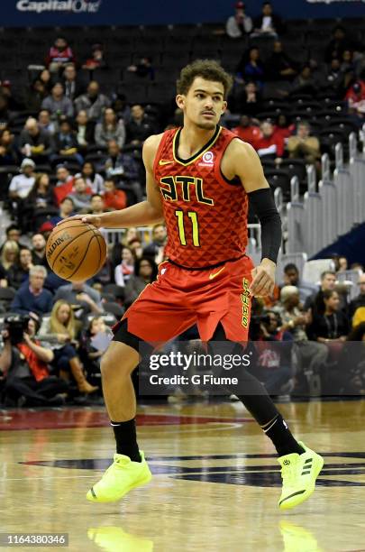 Trae Young of the Atlanta Hawks handles the ball against the Washington Wizards at Capital One Arena on February 4, 2019 in Washington, DC.